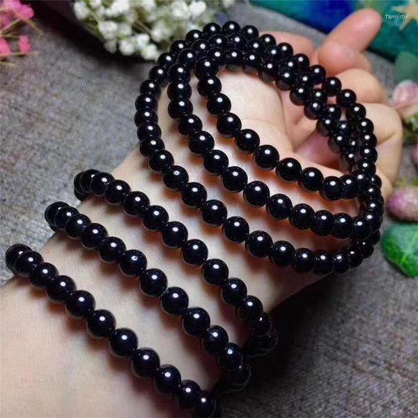 Perlenstränge natürlicher schwarzer Turmalin Stretch Gebet runde Perlen Armbänder für Frauen Femme Charm Armband Fawn22