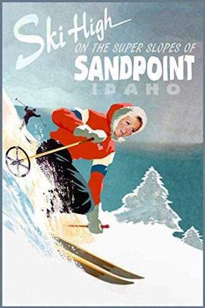 

metal sandpoint idaho snow ski winter sports travel pub outdoor bar retro poster home kitchen restaurant wall decor signs 12x8inch