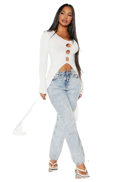 

sxy cut out high low tee u6f7#, White