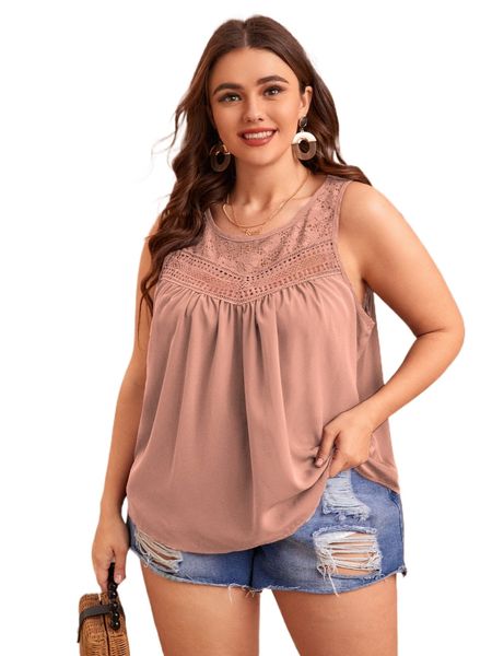 

plus contrast lace tank 90nr#, Black