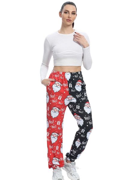 

christmas print colorblock sweatpants f01f#, Black;white