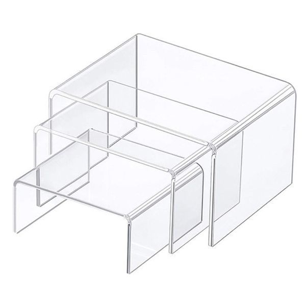 

acrylic display risers 3 size steps stand anti-corrosion clear showcase shelf for figure collection jewe 220428, Black;white