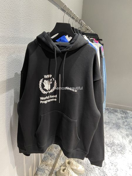 

men's hoodies & sweatshirts chaopai grain co branded front back foam printing plush hoodie men's women's coat loose hooded sw, Black
