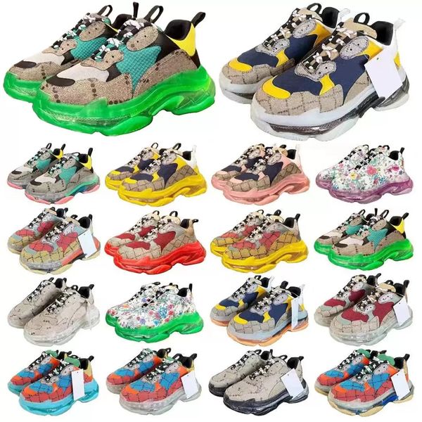 

35-44 women men the hacker project triple s shoes beige green yellow flora print 17fw platform clear sole trainers old dad shoe casual sneak