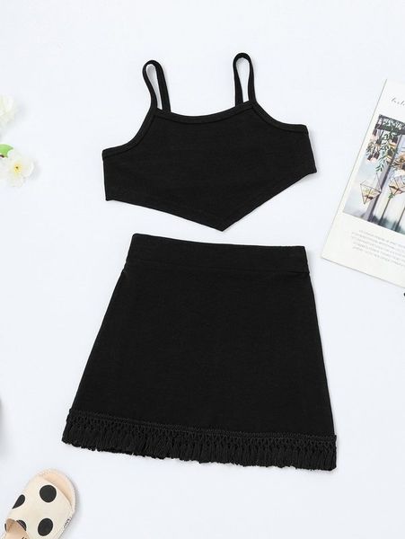 

toddler girl asymmetrical cami & fringe hem skirt she, White