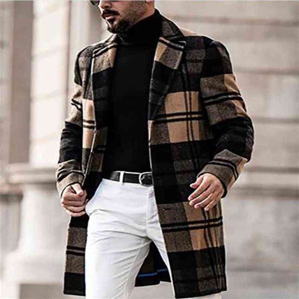 

autumn wool jacket casual plaid double side woolen coats mens mid length winter 3xl coat retail whole outwear227s t220810, Black