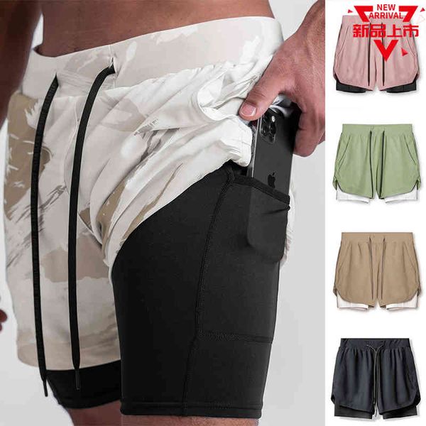 

new 2022 summer trend sports shorts outdoor running cycling breathable double layer shorts men, White;black
