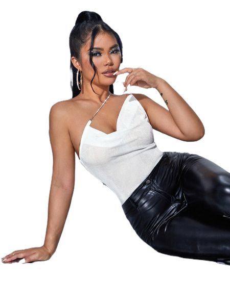 

sxy one shoulder rhinestone strap p3tl#, White