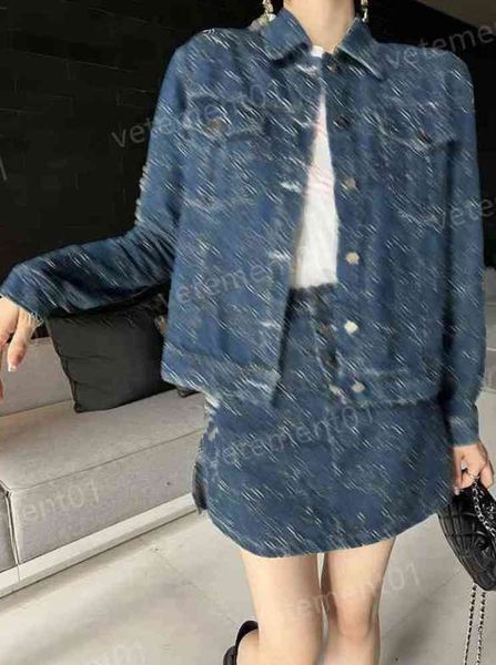 

womens two piece dress c..al 22ss full body logo embroidered fabric denim jacket and high waist skirt 2 piece sets luxury denim skirts desig, White