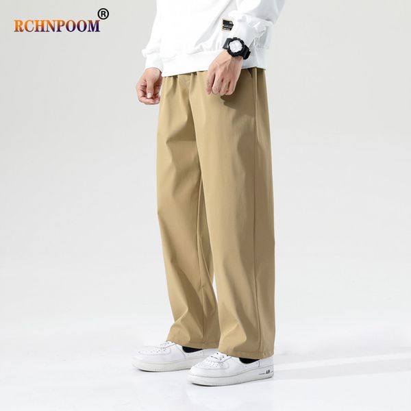 

men casual pants loose straight wide leg retro streetwear skateboard neutral trousers fashion solid color 220719, Black