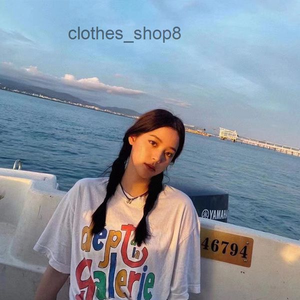 

mens shirts gallerydepts t-shirts designer high version ouyang nana same rainbow letter printed men's and women's short sleeve t-s, White;black