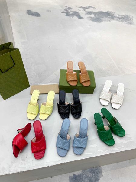 

designer luxury women sandals lady high heels beach leather shoes double g metal slides black white green red blue shoe