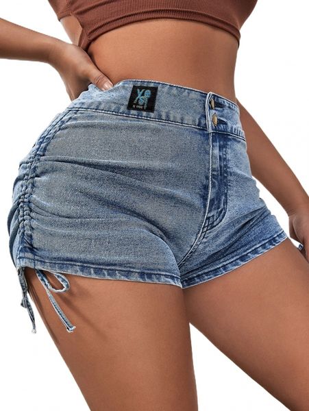 

sxy drawstring ruched denim shorts f6ma#, White;black