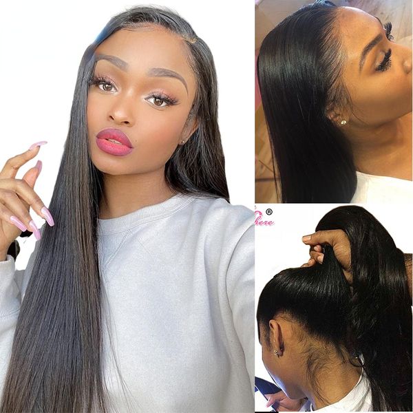 

straight hd transparent lace front human hair wigs 250% density abby hair mongolian human hair wigs preplucked natural hairline, Black