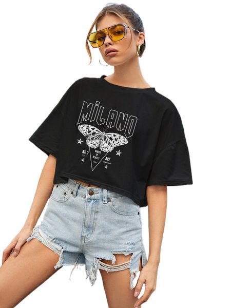

butterfly & letter graphic tee g3dp#, White