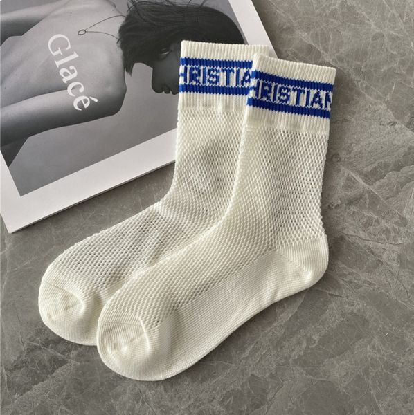 

classic fashion womens hosierys brand d's sock spring summer hollow letter tube love style socks mercerized wool female hosiery thin co, Black;white