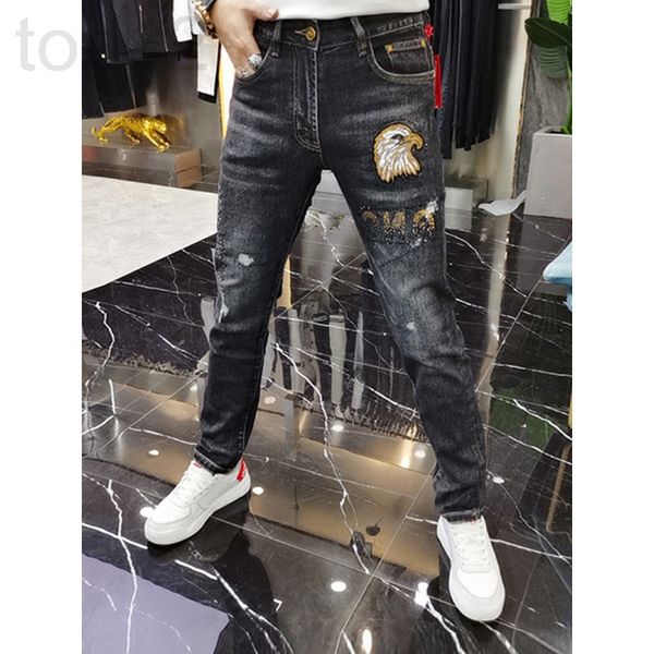 

men's jeans designer european quality embroidered men's denim pants 2021 autumn winter new trend slim fit elastic leggings p8pa, Blue
