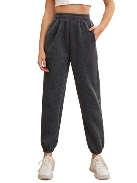 

elastic waist solid sweatpants j4pj#, Black;white
