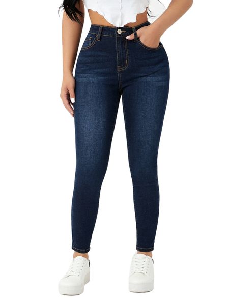 

petite high waist skinny jeans 16iw#, Blue