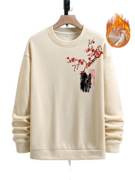 

men japanese letter & floral print sweatshirt v0tt#, Black