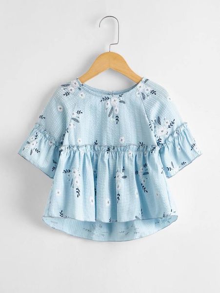 

little girl's printed ruffle shirt she, White;black
