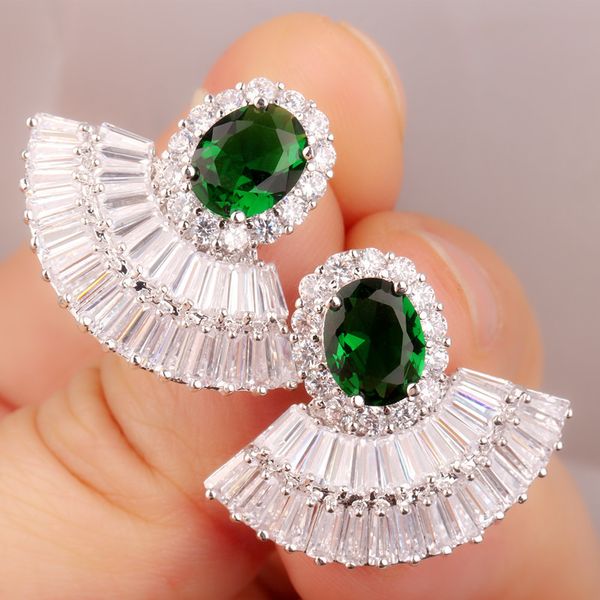 Earring Charm Fan AAA zircon exaggerated earrings earrings European and American gorgeous fashion jewelry evening bride wedding manufacturer