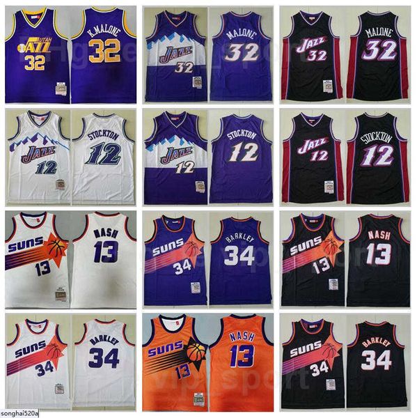 

retro basketball mitchell ness john stockton men nba's jersey 12 karl malone 32 steve nash 13 charles barkley 34 color purple black whi