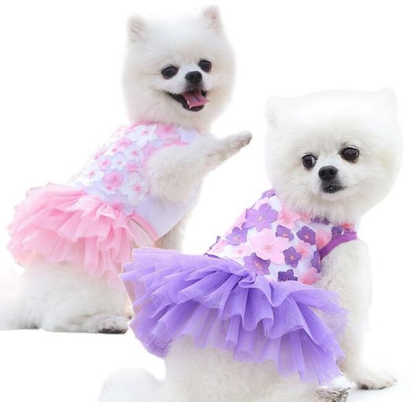 Hundebekleidung Spitzen-Chiffon-Kleid für kleine Hunde, Blumen, modische Party, Geburtstag, Welpen, Hochzeitskleid, Sommer, niedliche Kostümkleidung für Hunde, GC919