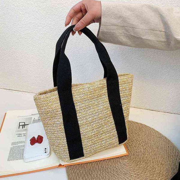 

shopping bags summer straw large capacity woven shoulder rattan handmade beach simple vacation travel lady pouch sac 220318