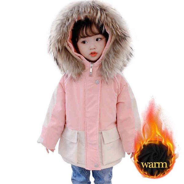 

girls parka coat thick warm coat girl fur hoodies toddler children's coat winter baby girl clothes 210412, Blue;gray