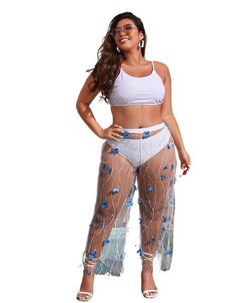 

plus 3pack butterfly appliques high waist bikini swimsuit i8kj#, White;black