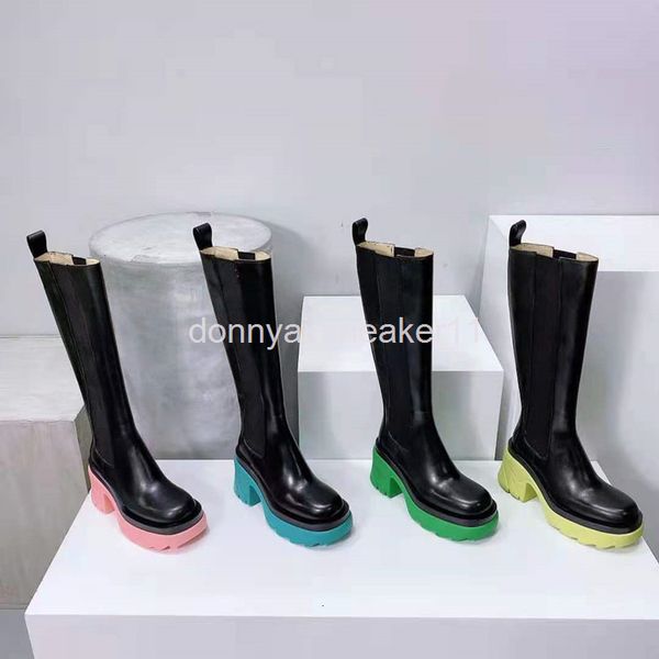 

boots high end autumn and winter high tube women's boots thick bottom heel elastic band deep fried street contrast color mona, Black
