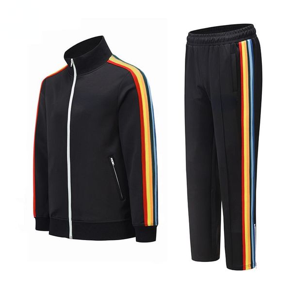 

2022designer fashion brand p a men's and women's casual sports suit side rainbow stitching design men stand-up collar zipper cardi, Gray