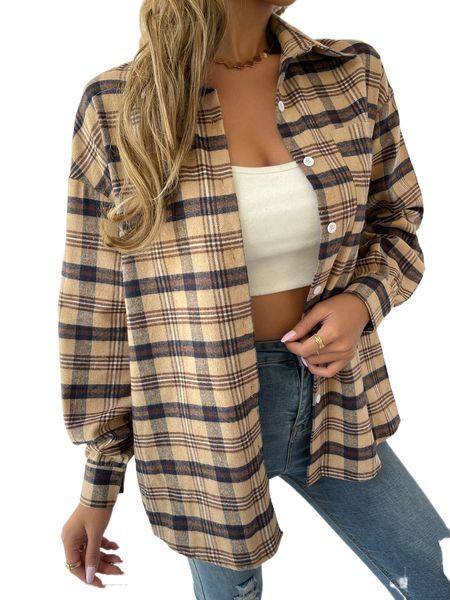 

plaid print button front blouse y4l5#, White