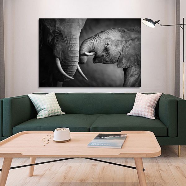 Poster e stampe di elefanti africani Wall Art Canvas Painting Immagini di animali in bianco e nero per soggiorno Cuadros Decor