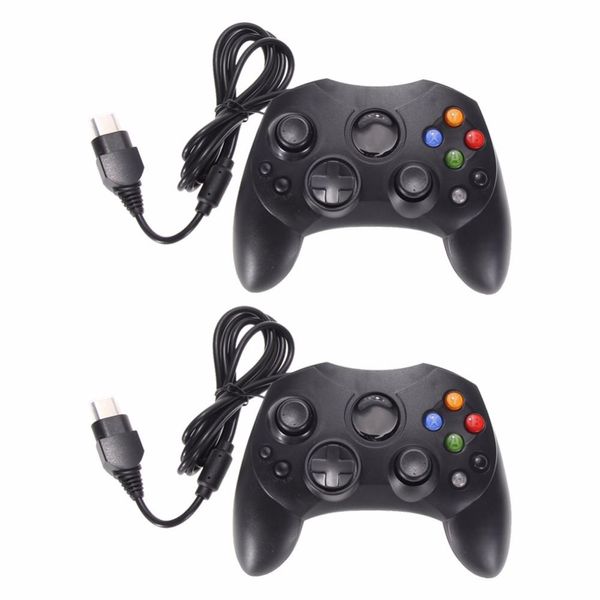 2 pçs / lote Fashion Black Wired Gaming Controller Jogo Pad JoyStick para Microsoft Xbox S System Type Gamepad com Cabos de 1.47m Controladores