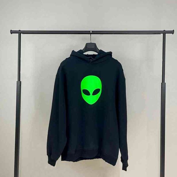 

2022 designer bal hoodies and coats alien luminous print hoodie, Black