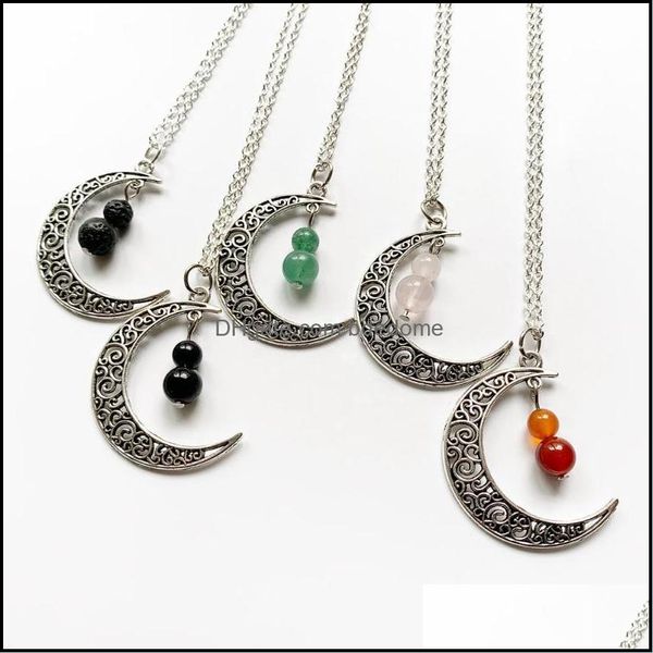 

pendant necklaces pendants jewelry moon necklace natural stone beads women jewellery chain sier-color dhnvt, Silver