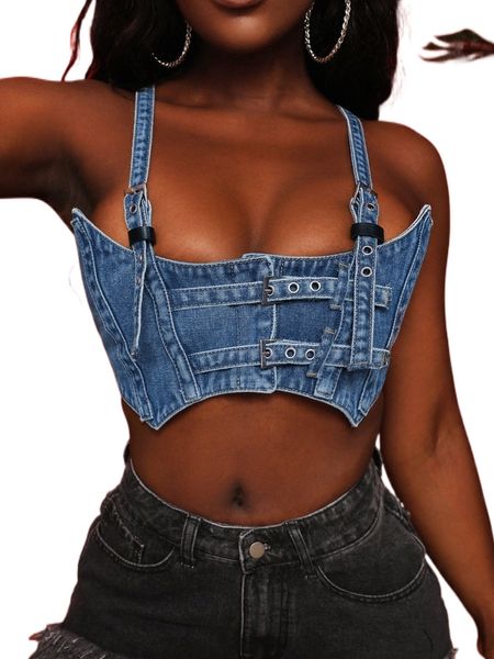 

buckle asymmetrical hem crop cami denim h0fx#, White