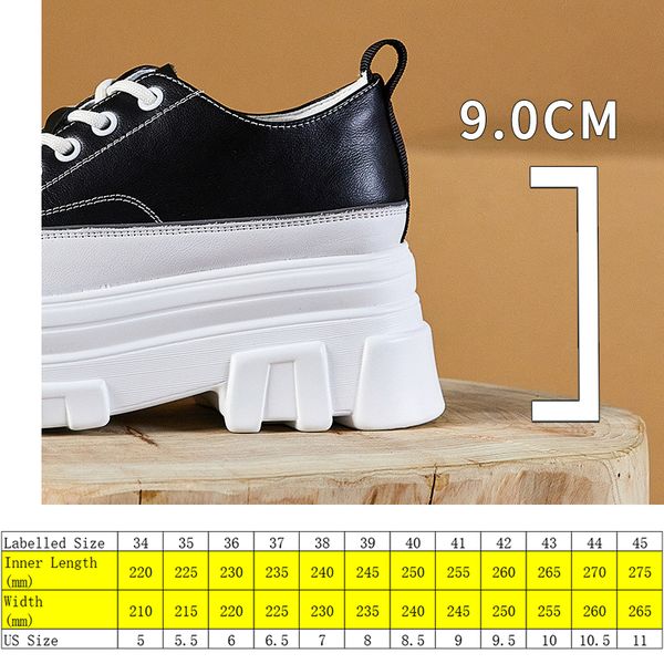 

9cm genuine leather women shoes white platform wedge height increased women chunky shoes fashion sneakers spring autumn, Black;yellow