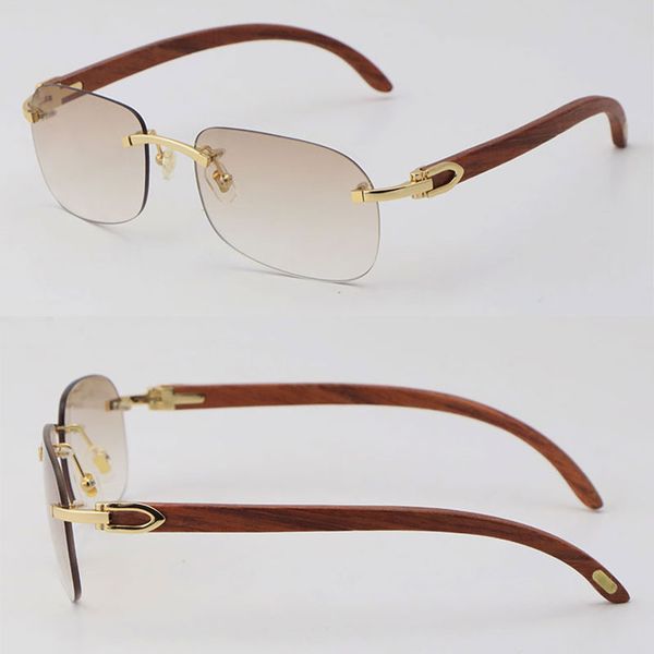 

wholesale mens t8100624 wooden sunglasses metal rimless outdoor design classical model sun glasses driving man woman 18k gold wood frame siz, White;black