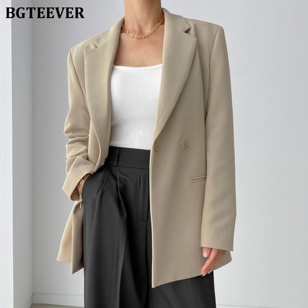 

spring notched collar women blazer jacket long sleeve loose pockets elegant female suit coats 2022, White;black