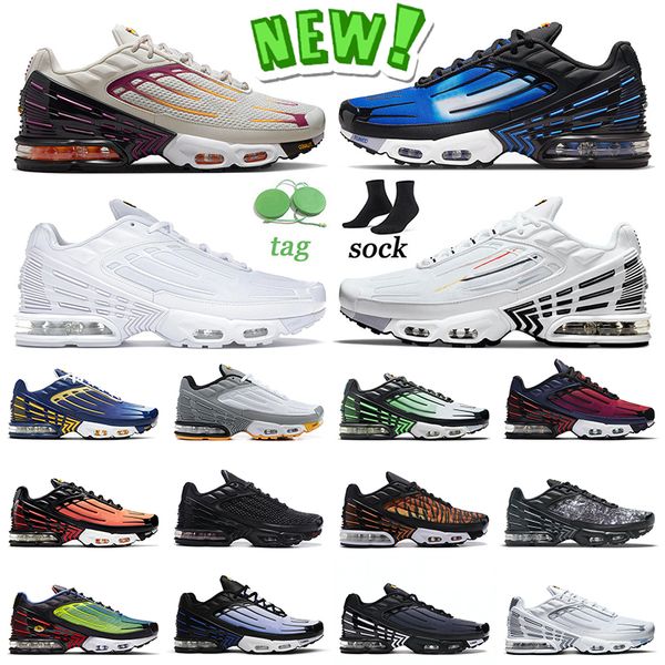 

new arrival tn plus 3 mens women running shoes triple white multi deep royal z gold green and aqua blud void obsidian silver blue sports tun