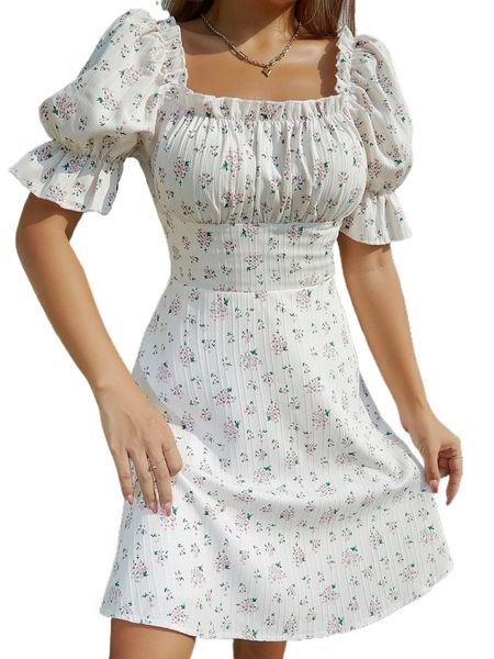 

ditsy floral print ruched bust dress d6dr#, Black;gray