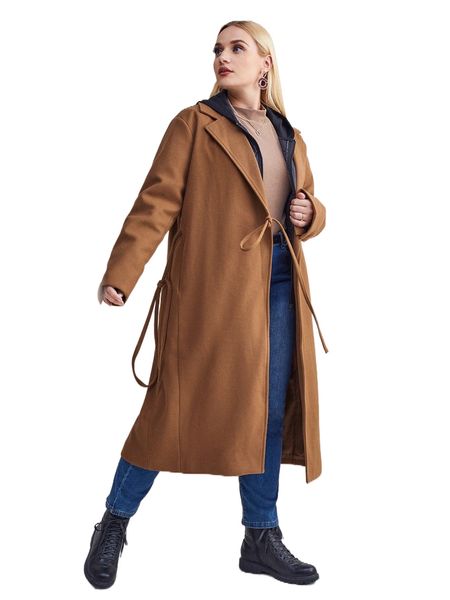 

plus lapel neck knot side overcoat o5kz#, Black