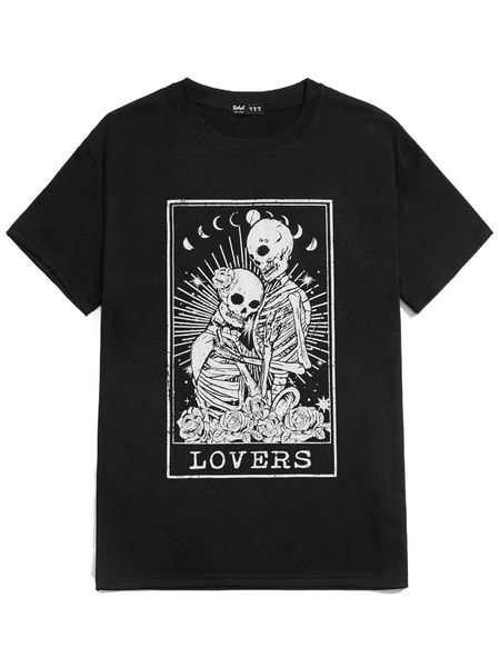 

romwe guys skeleton print tee 92c9#, White;black