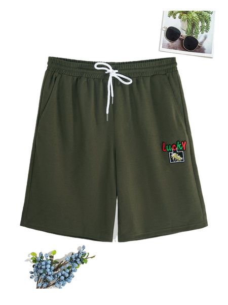 

men letter patched drawstring waist track shorts m0km#, White;black