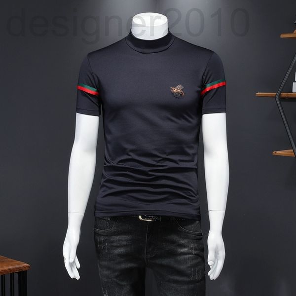 

men's t-shirts designer winter men's high collar short sleeve t-shirt youth plush thickened embroidery new cotton elastic bottomin, White;black