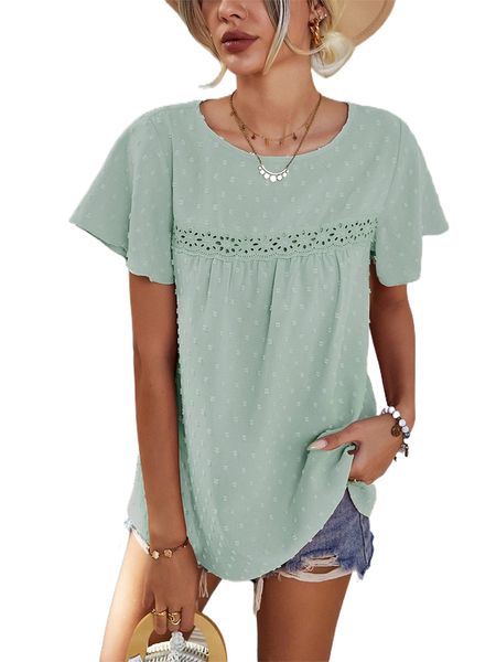 

swiss dot eyelet embroidery flutter sleeve blouse 20im#, White