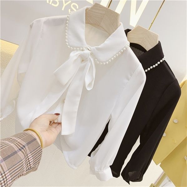 

fall kids shirts girls chiffon blouse shirt long sleeve spring autumn children outfits shirts for girls toddler blouse 220808, White;black